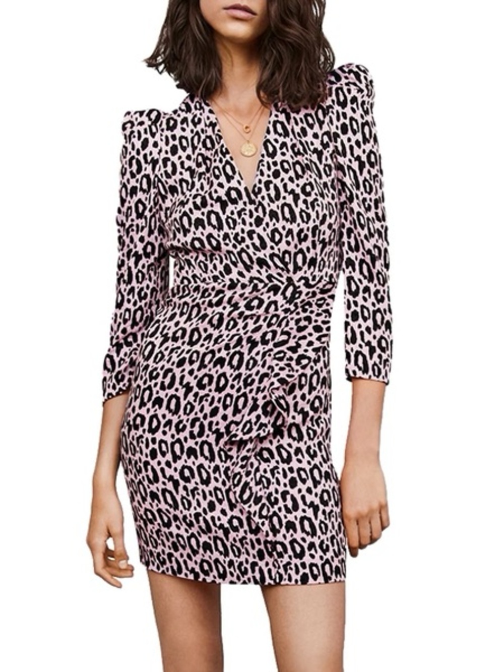 Maje Pink Leopard Print Wrap Dress size 36